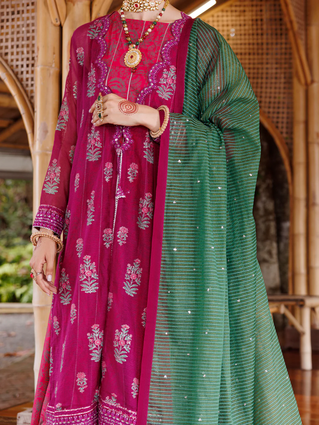 MAGENTA KHADDI NET 3PC STITCHED | ALP-3PS-2027/S AM-31 - Image 4