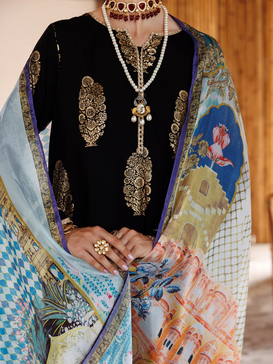BLACK VISCOSE 3PC UNSTITCHED | ALP-3PS-2040 FB-2040A - Image 3
