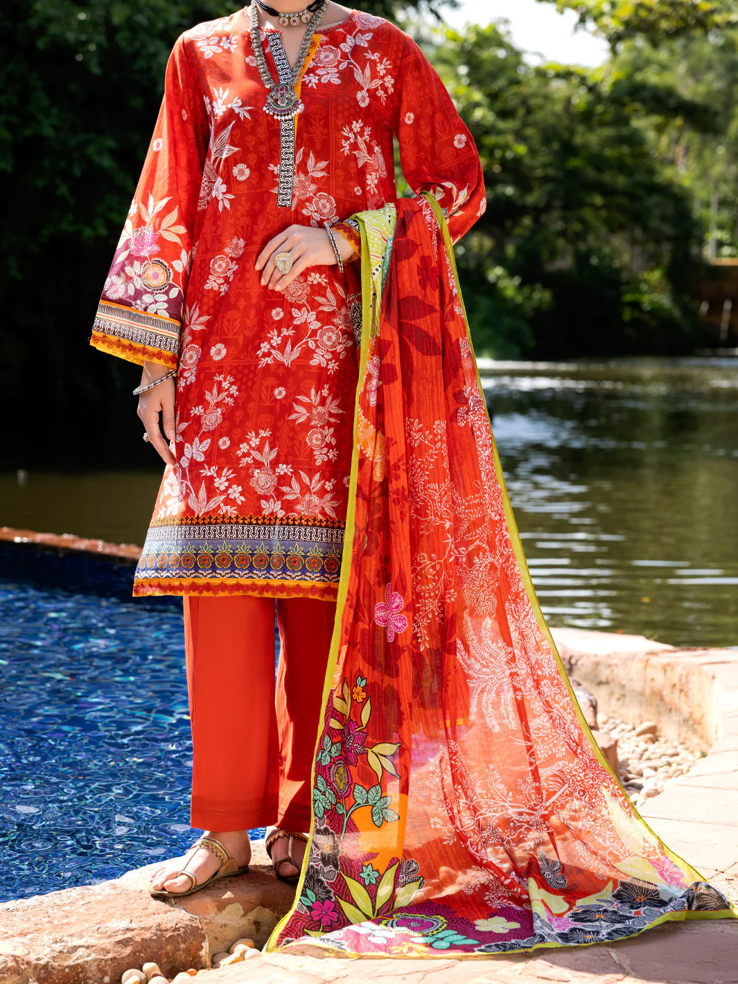 ORANGE LAWN 3PC UNSTITCHED | ALP-3PS-2098 FB-2098A