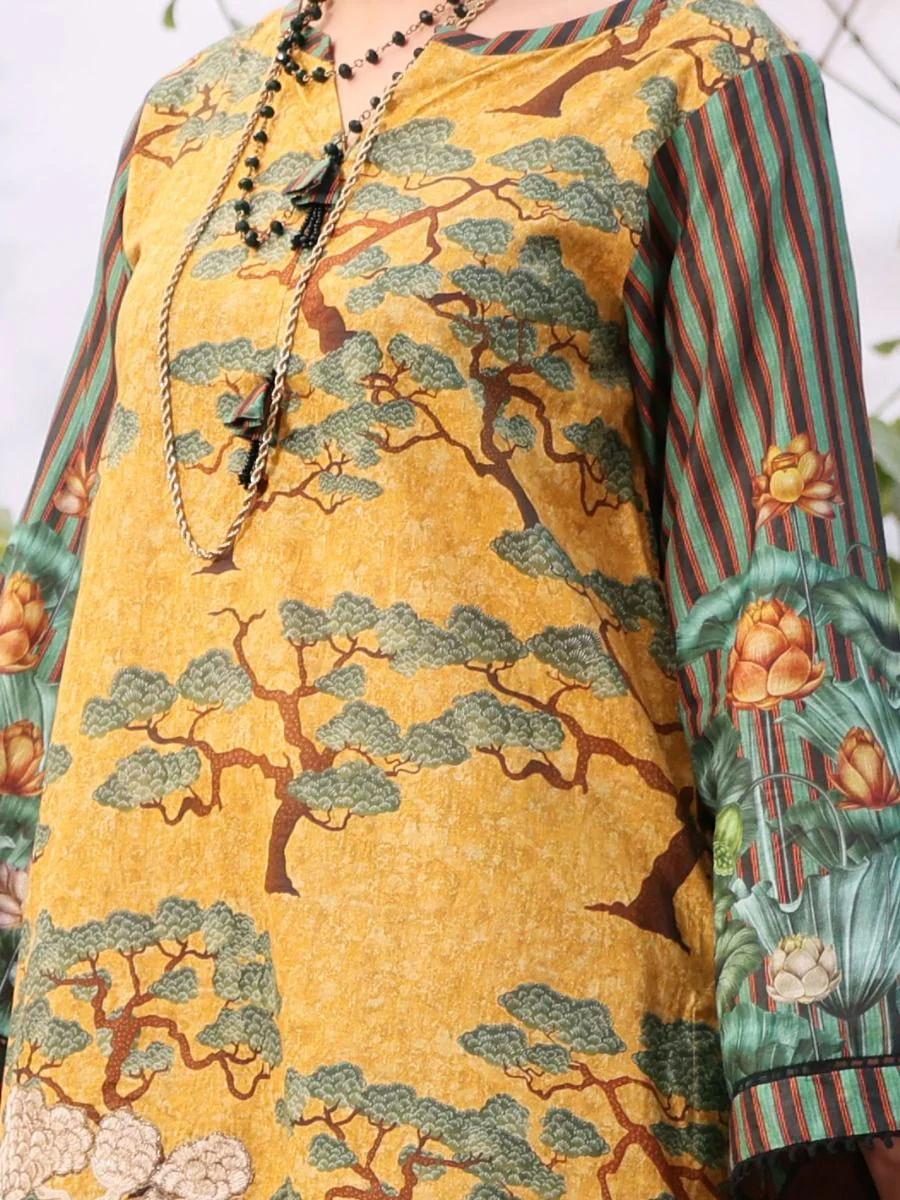 MUSTARD LAWN 3PC UNSTITCHED | ALP-3PS-US-1079 V-2 2021 - Image 2