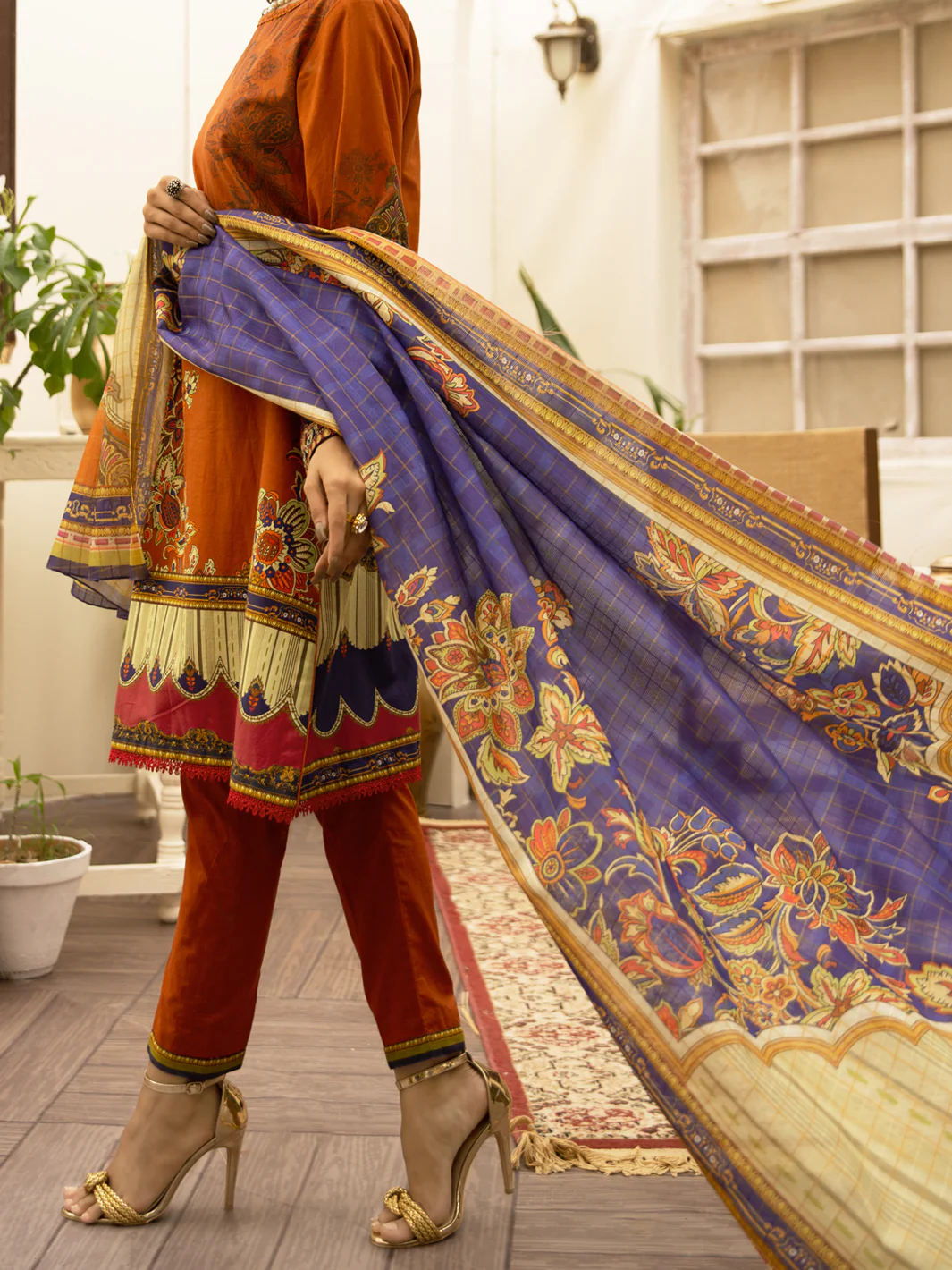 CAMBRIC TERRACOTTA 3PC UNSTITCHED | ALP-3PS-US-1175 FB-1175A - Image 4