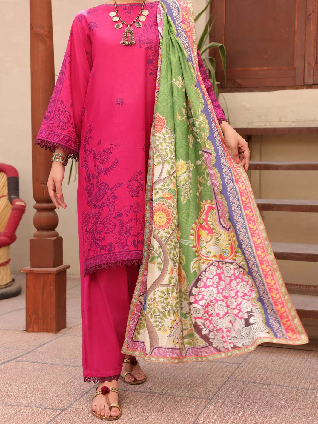 FUCHSIA 3PC UNSTITCHED | ALP-3PS-US-1607 FB-1607A