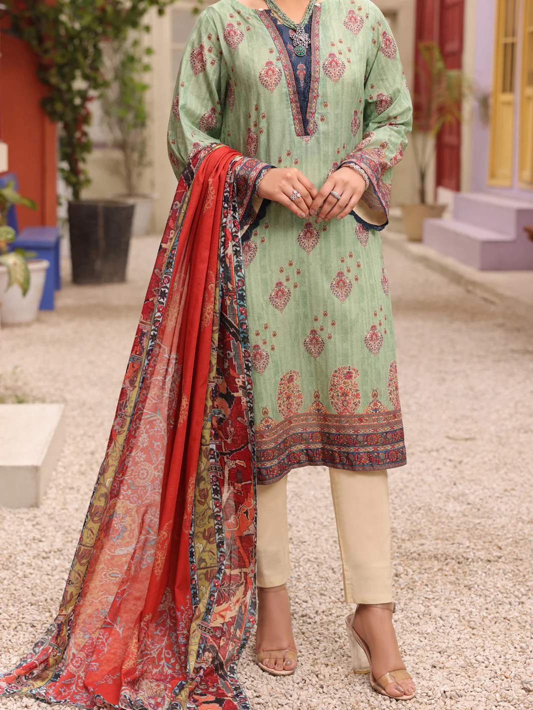 PISTA GREEN 3PC UNSTITCHED | ALP-3PS-US-1676 FB-1676A