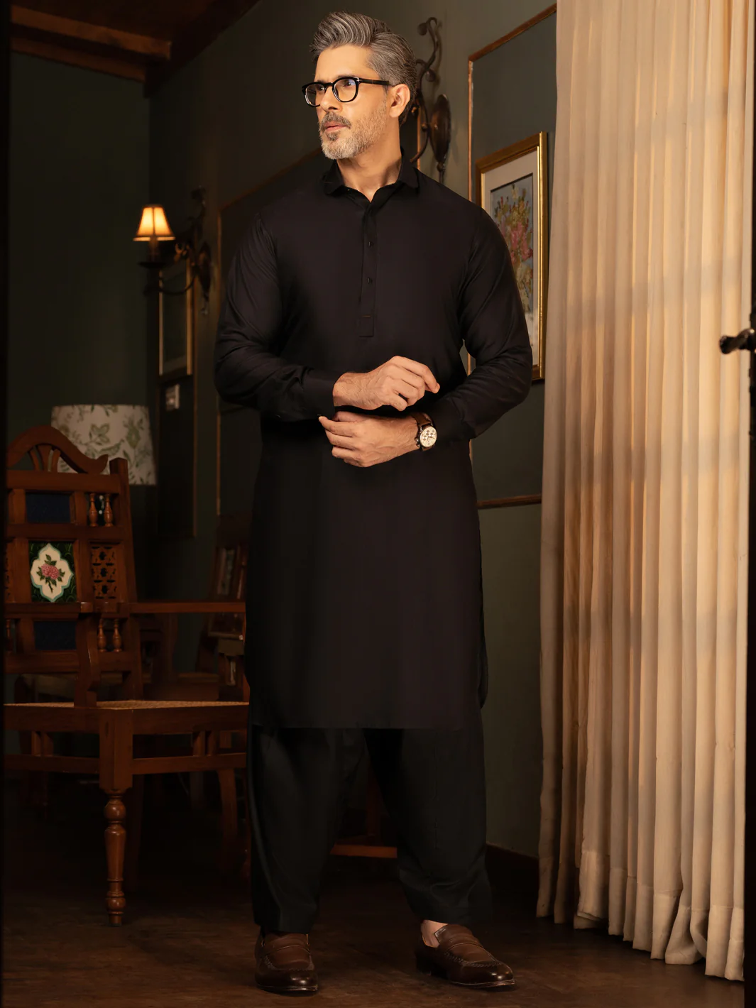 BLACK COTTON KAMEEZ SHALWAR | ALWA-KS-444/AM-6187F