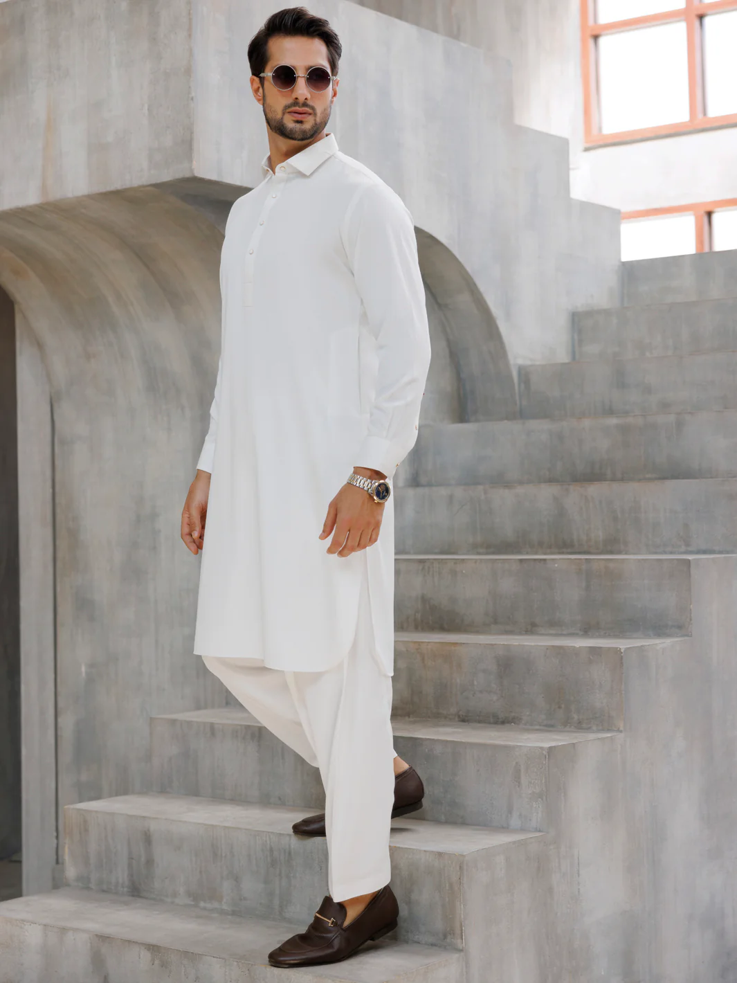 WHITE BLENDED KAMEEZ SHALWAR | ALWA-KS-496/AM-6266A