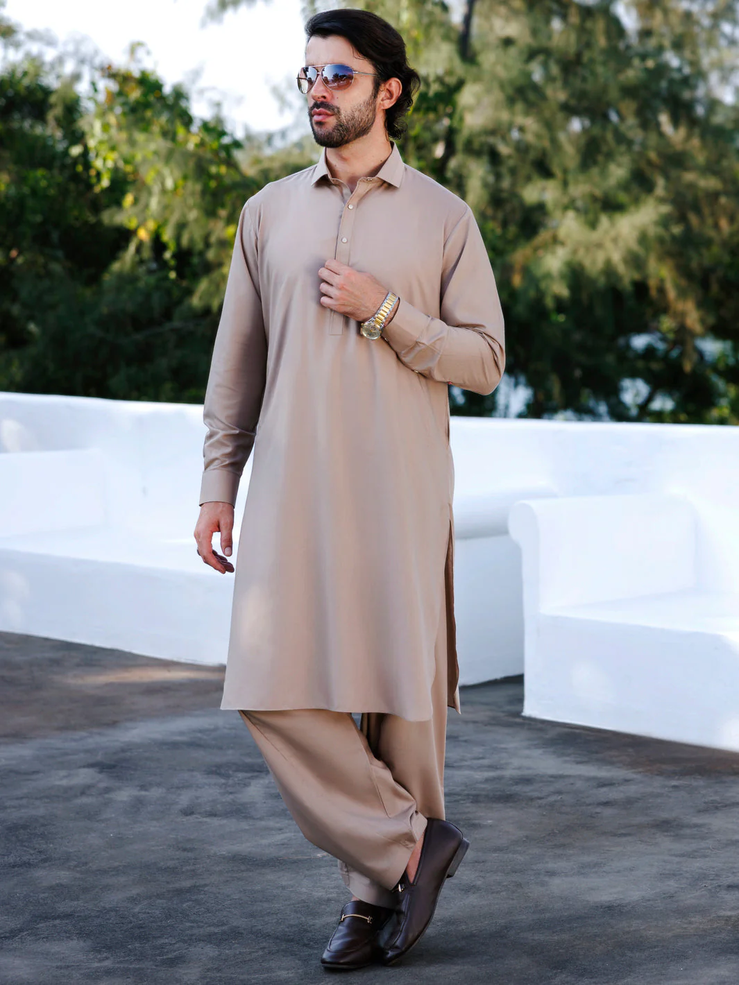 LIGHT BROWN BLENDED KAMEEZ SHALWAR | ALWA-KS-511/AM-6297A