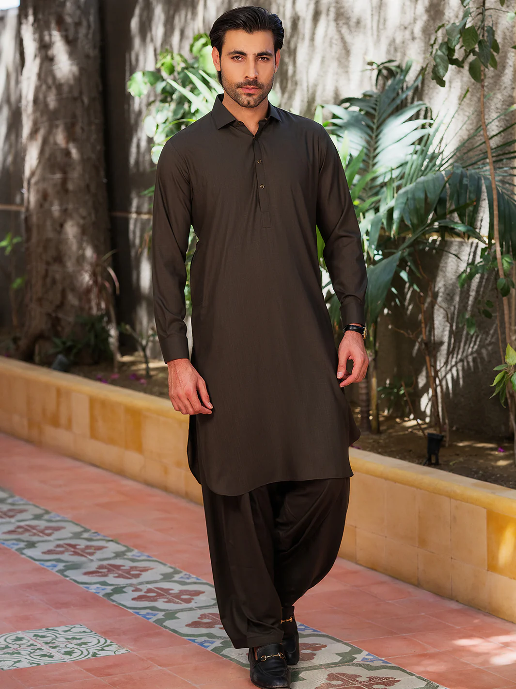 OLIVE GREEN BLENDED KAMEEZ SHALWAR | ALWA-KS-530/AM-6289D