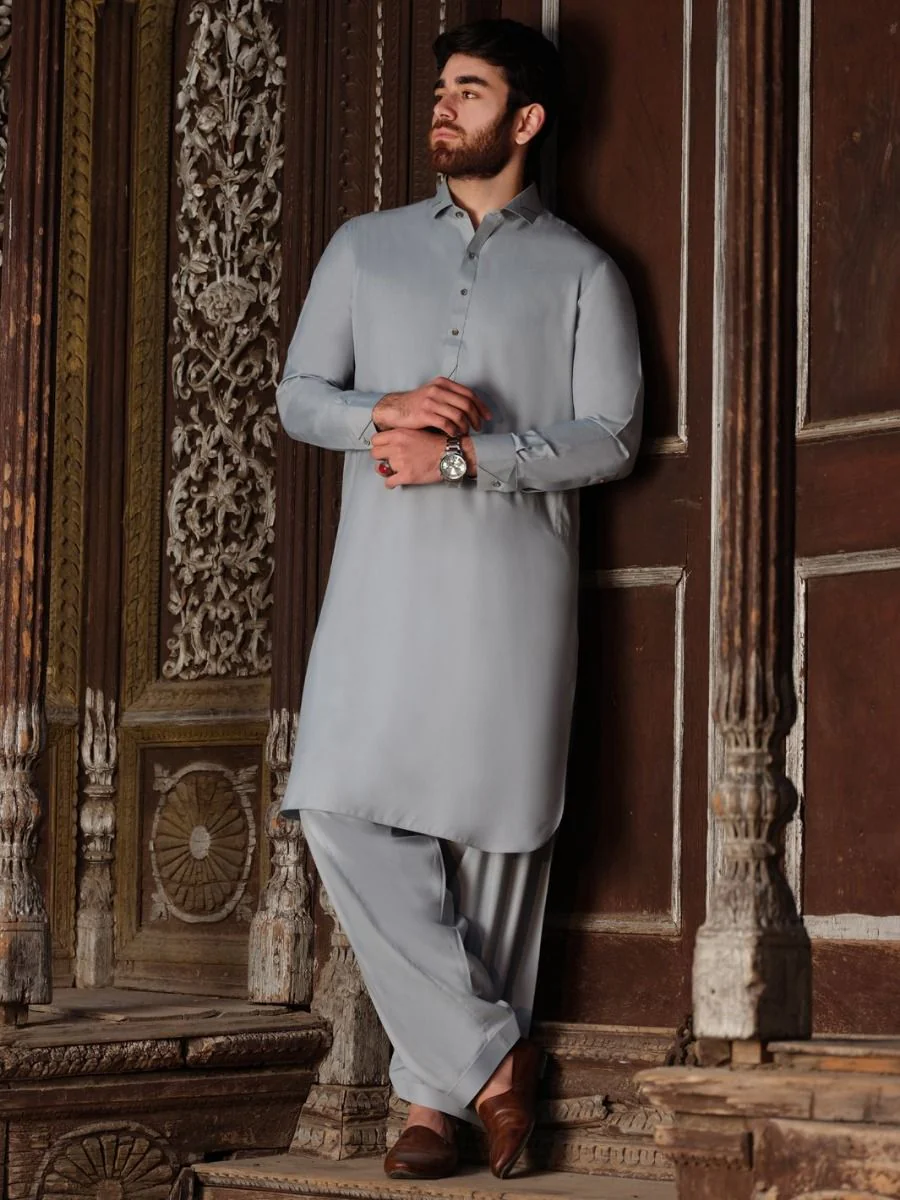 ASH BLUE VISCOSE KAMEEZ SHALWAR | ALWA-KS-US-193 V-3 2020