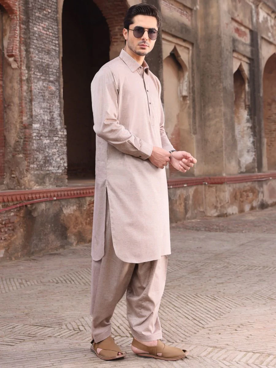 LIGHT BROWN COTTON KAMEEZ SHALWAR | ALWA-KS-US-218 V-2 2021