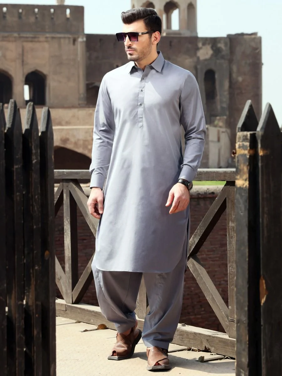 LIGHT GREY COTTON KAMEEZ SHALWAR | ALWA-KS-US-229 V-2 2021