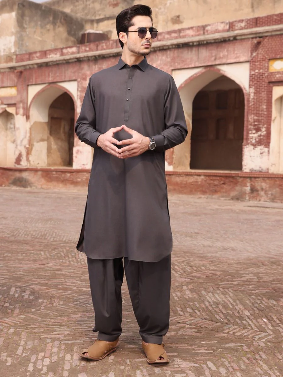 CHARCOAL GREY VISCOSE KAMEEZ SHALWAR | ALWA-KS-US-233 V-2 2021