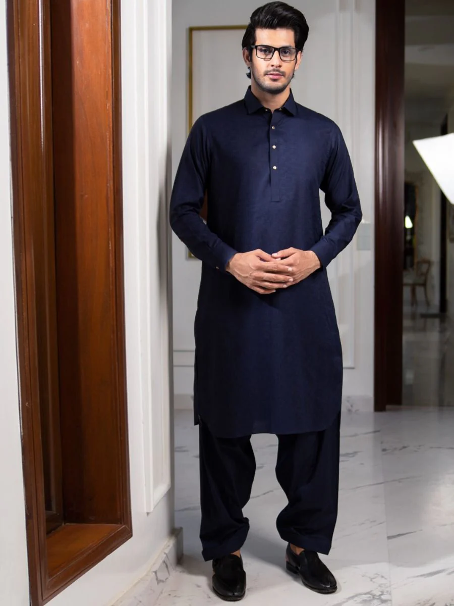 NAVY BLUE NBU COTTON KAMEEZ SHALWAR | ALWA-KS-US-270/AM-992D