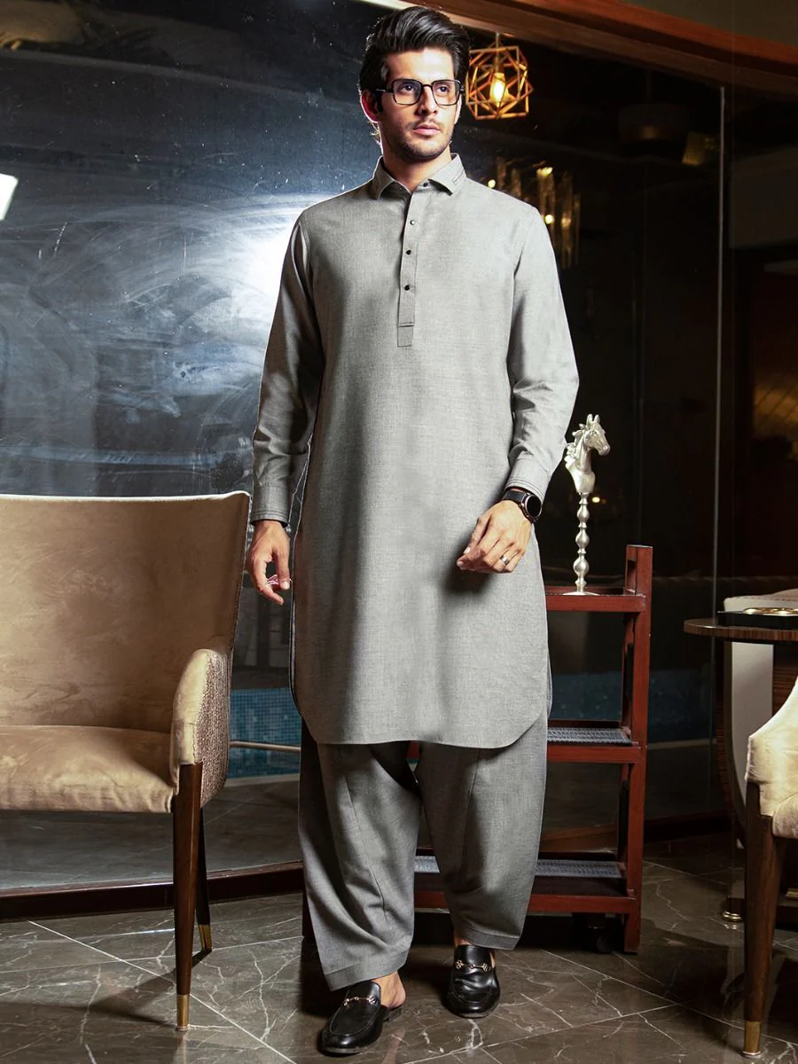 GREY VISCOSE KAMEEZ SHALWAR | ALWA-KS-US-280/AM-5039A