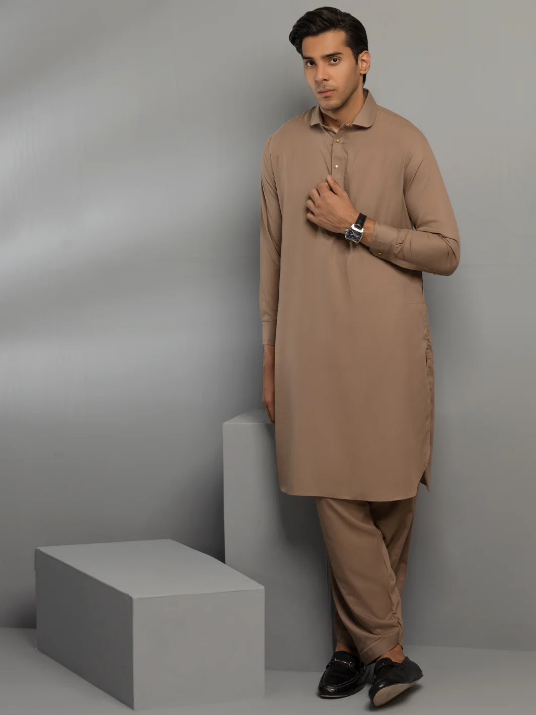 BROWN VISCOSE KAMEEZ SHALWAR | ALWA-KS-US-355/AM-6057B