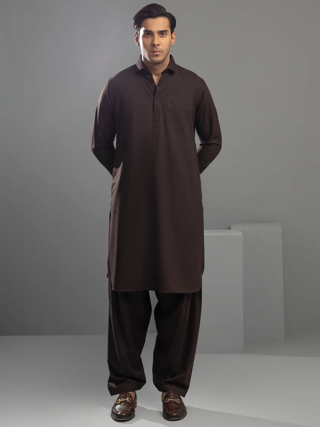 BROWN VISCOSE KAMEEZ SHALWAR | ALWA-KS-US-363/AM-6057E