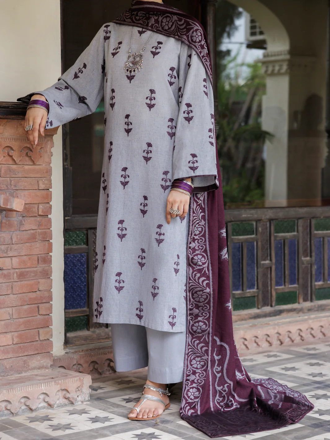 GREY YARN DYED 3PC STITCHED | AWP-3PS-650/S FB-650A