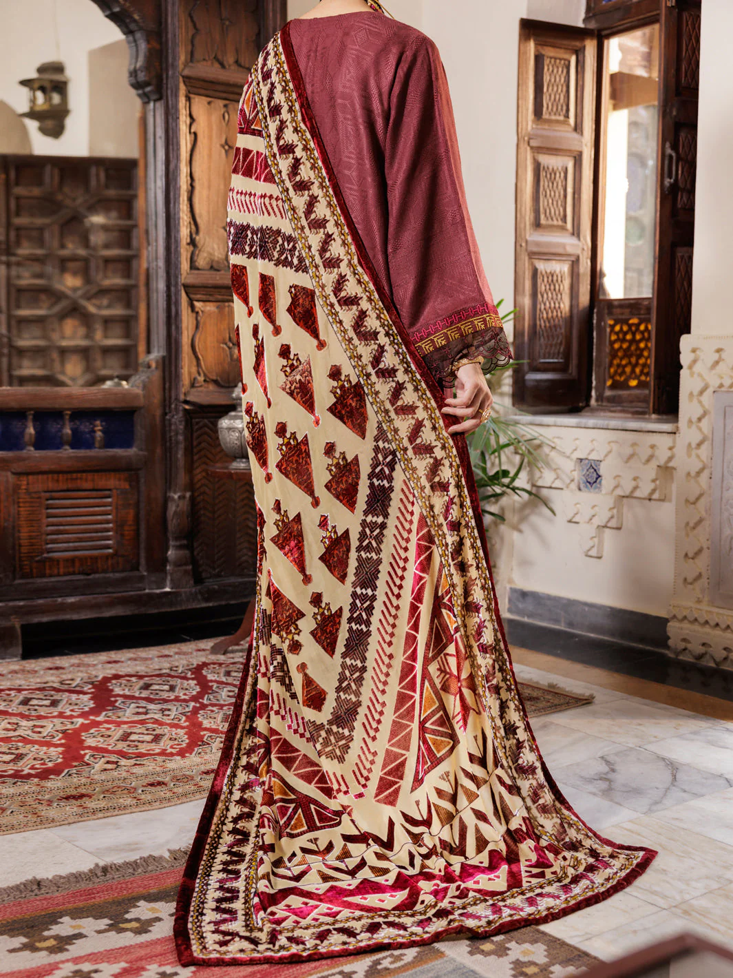 MAROON YARN DYED 3PC STITCHED | AWP-3PS-656/S FB-656A - Image 2