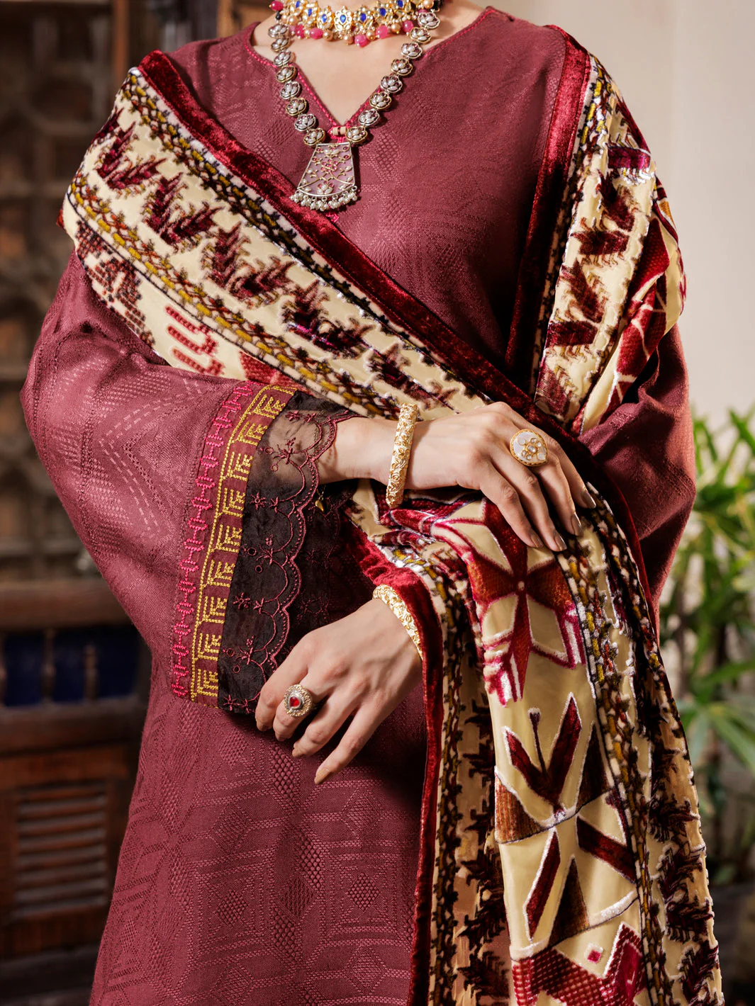 MAROON YARN DYED 3PC STITCHED | AWP-3PS-656/S FB-656A - Image 3