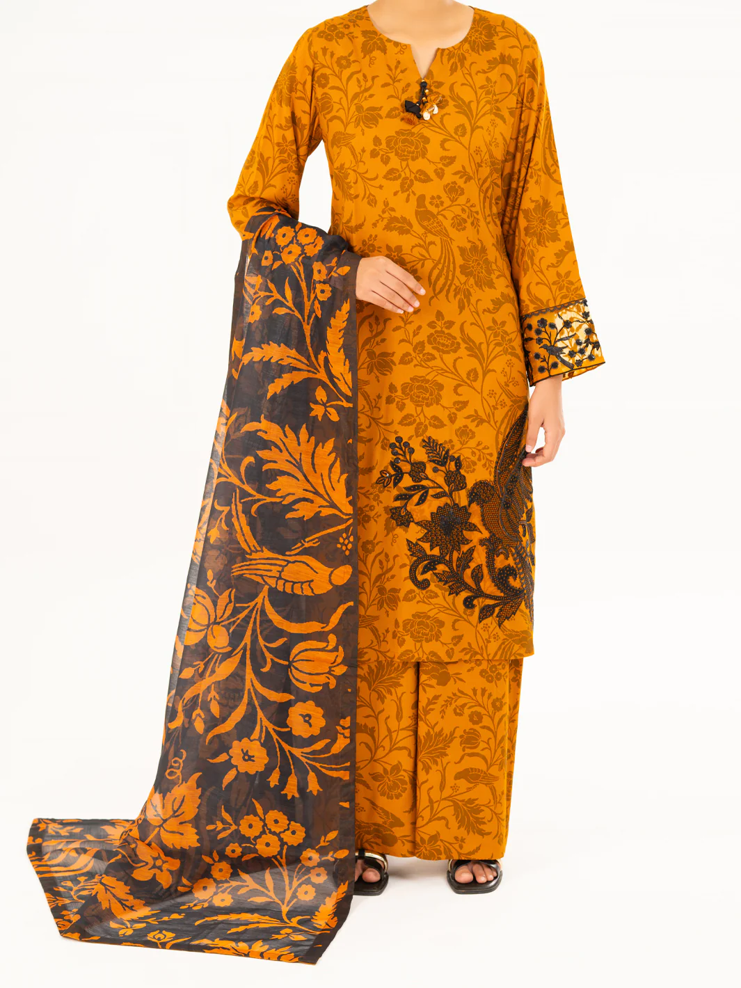 MUSTARD VISCOSE 3PC STITCHED | AWP-3PS-753/S FB-753A