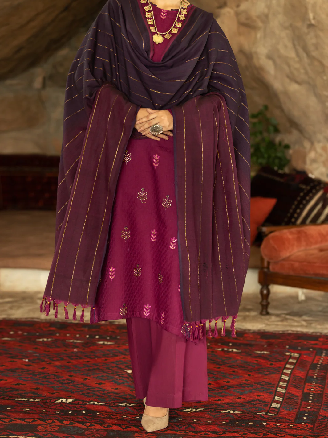 PURPLE JACQUARD 3PC STITCHED | AWP-3PS-US-567/S FB-567A