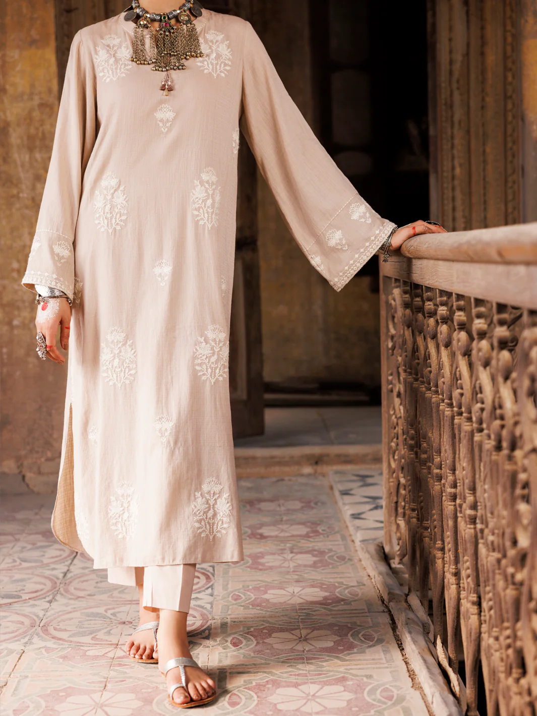 BEIGE COTTON DOBBY KURTI | AWP-LK-706/FB-706A