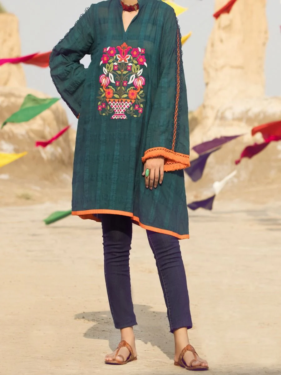 GREEN COTTON DOBBY KURTI | AWP-LK-US-379/LK-791A