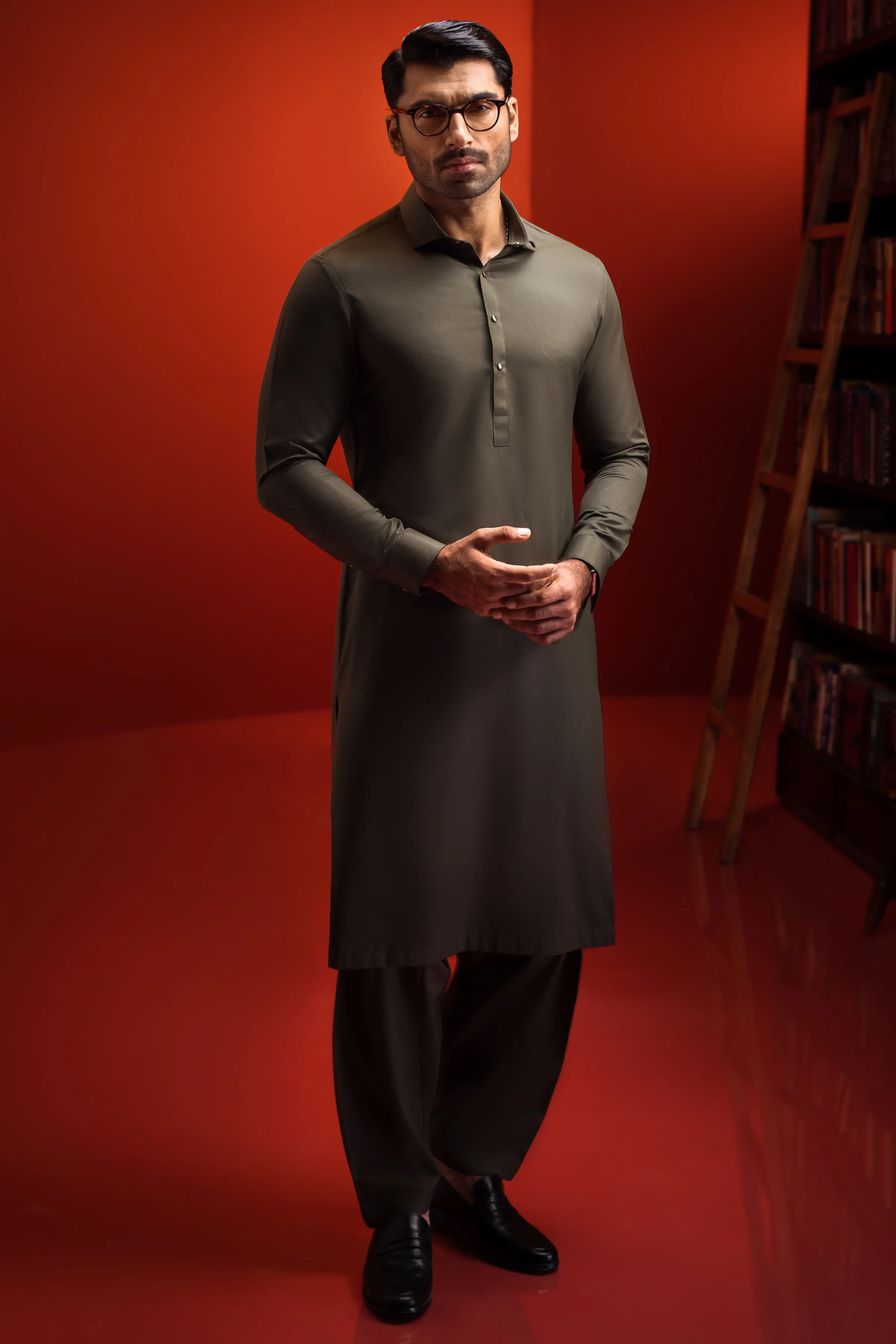 OLIVE BLENDED KAMEEZ SHALWAR | CCMKS-39426-B2-MILTON