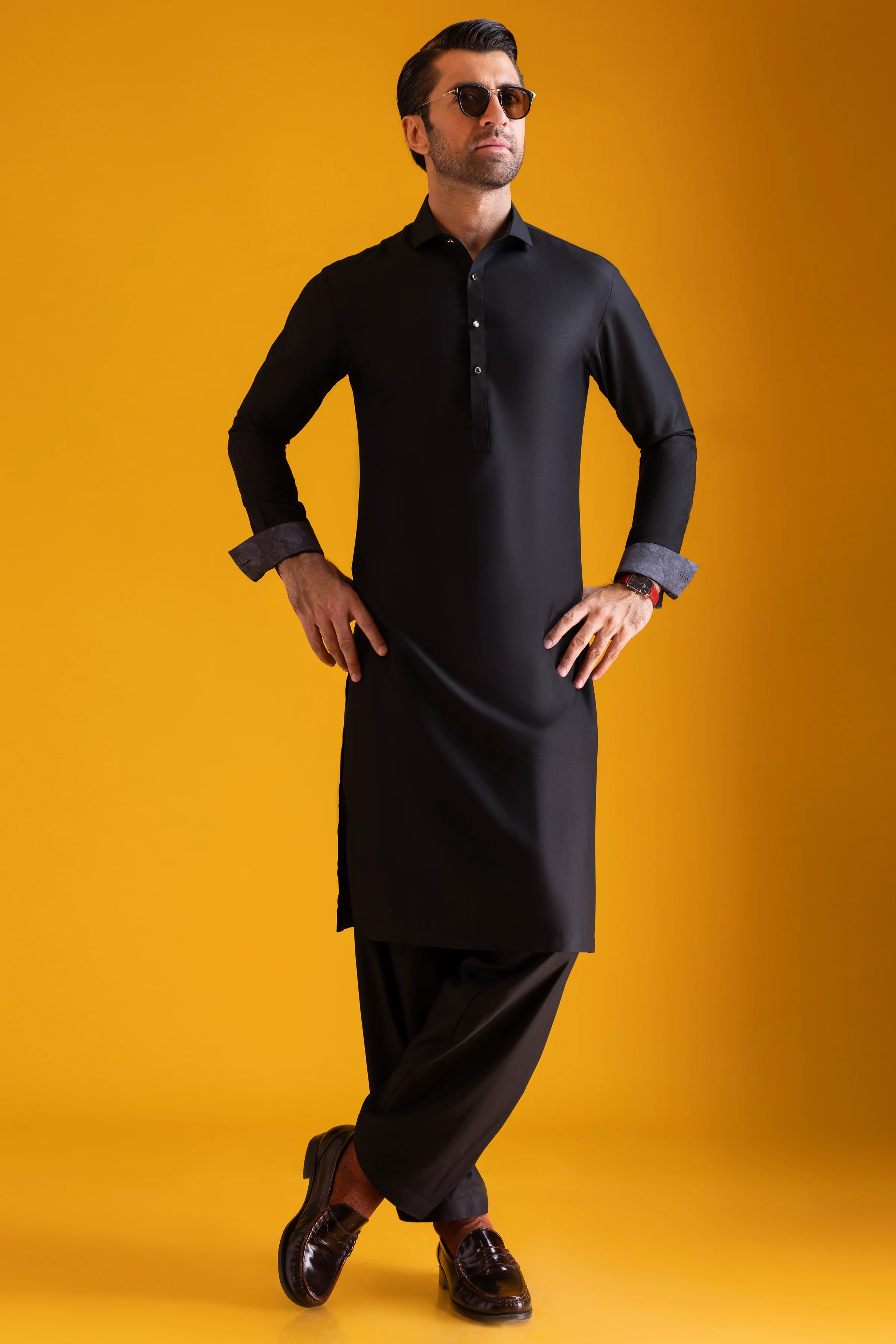 BLACK BLENDED KAMEEZ SHALWAR | CCMKS-S-US-39373-1/4 - ARIZONA