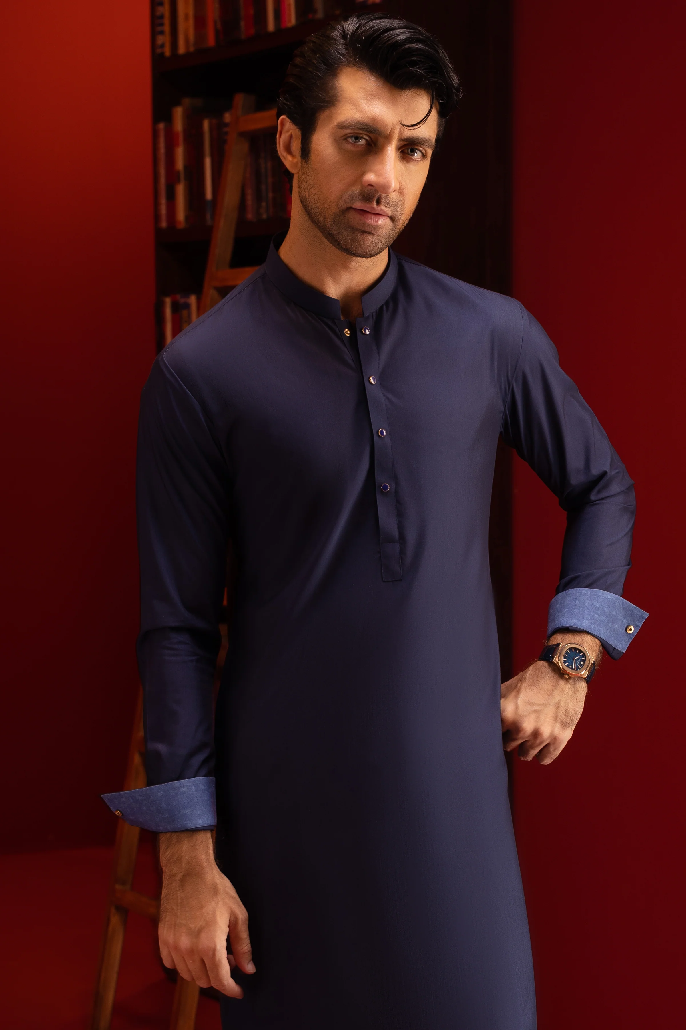 NAVY BLENDED KAMEEZ SHALWAR | CCMKS-S-US-39397-2/2 -KONYA