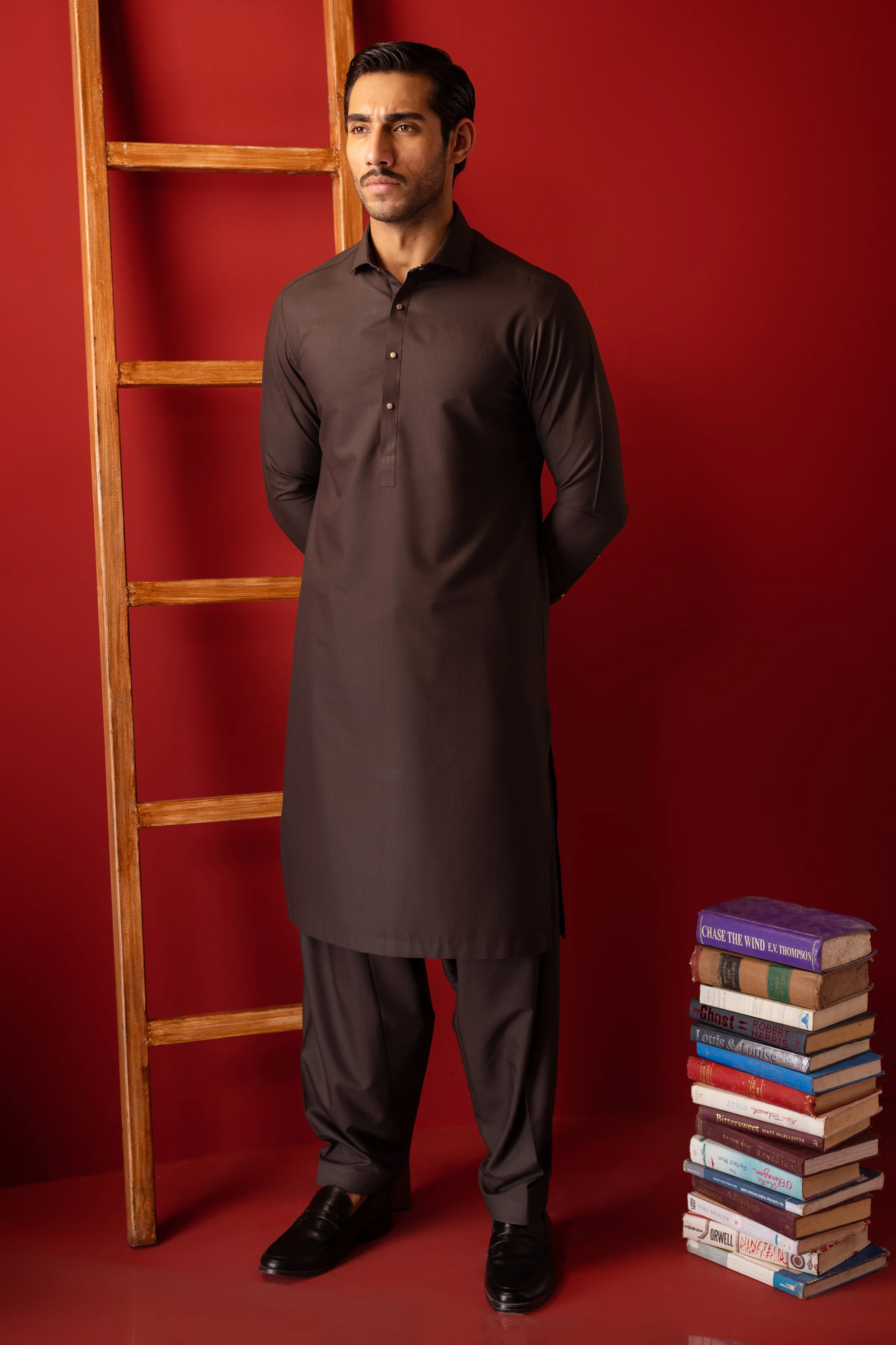 COFFEE BROWN BLENDED KAMEEZ SHALWAR | CCMKS-S-US-39413-1/4-ANTALYA