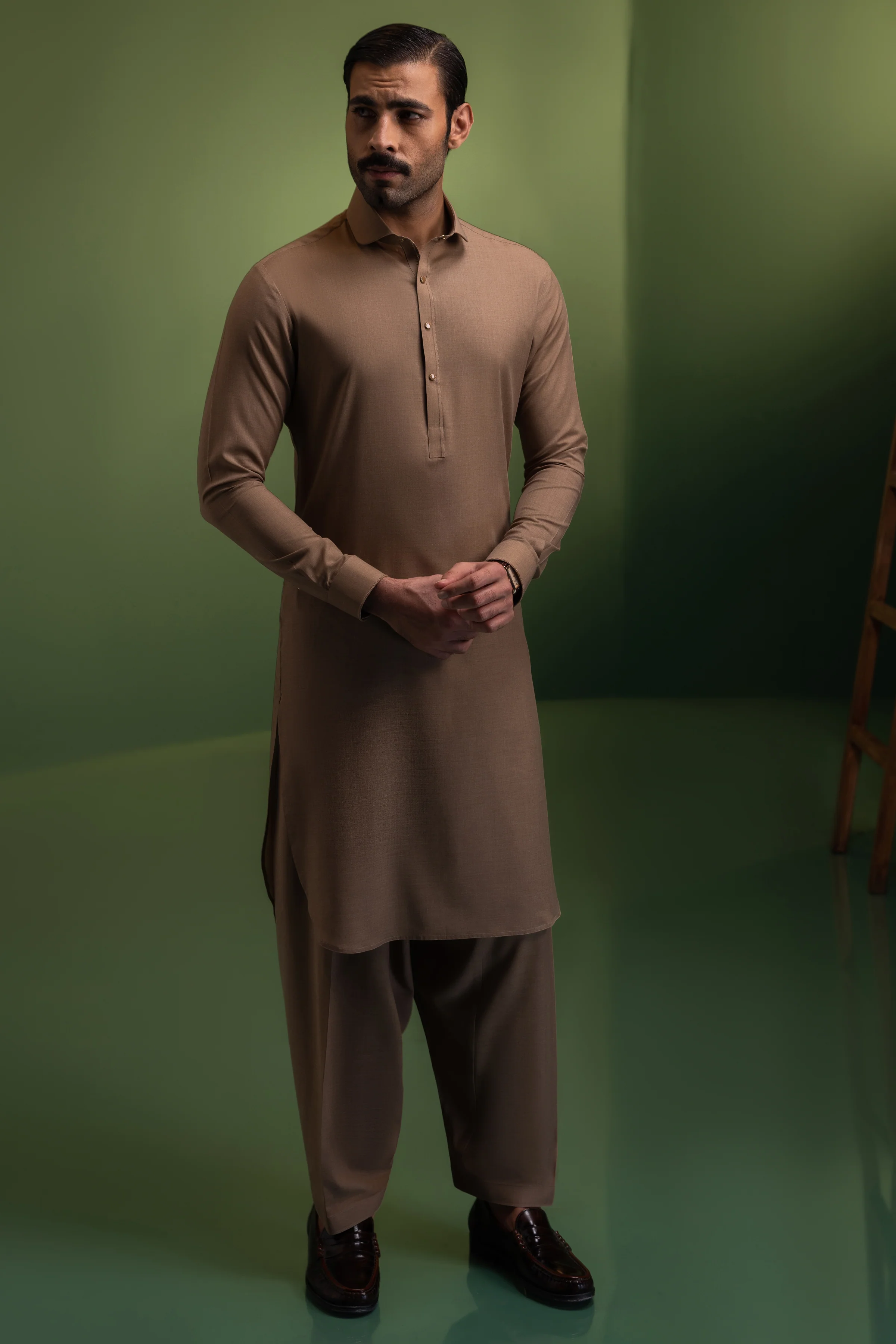 CAMEL BLENDED KAMEEZ SHALWAR | CCMKS-S-US-39416-1/3-ISFAHAN