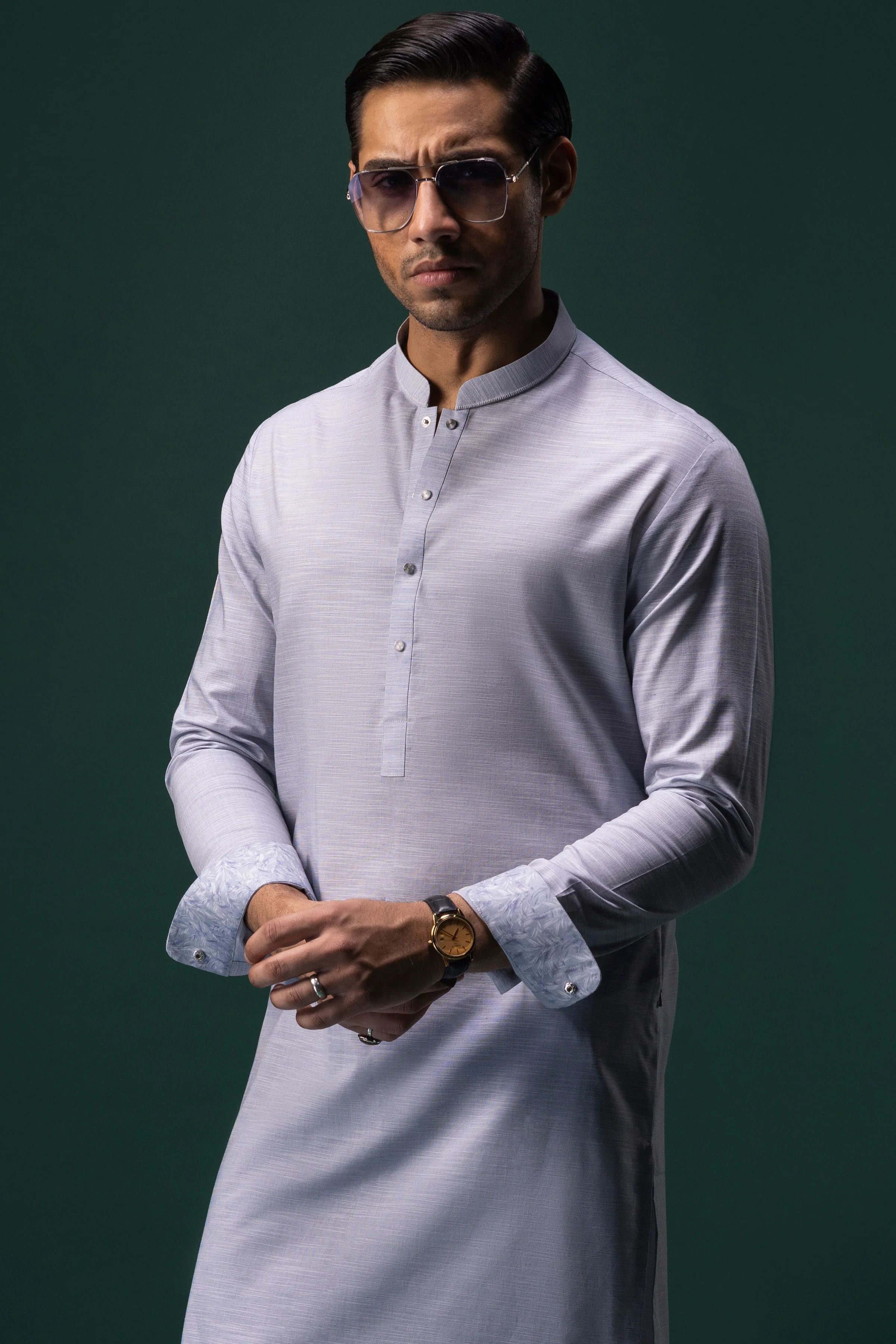 LIGHT BLUE COTTON KURTA TROUSERS | CCMKT-S-39380-4/4 - SERBIA - Image 2