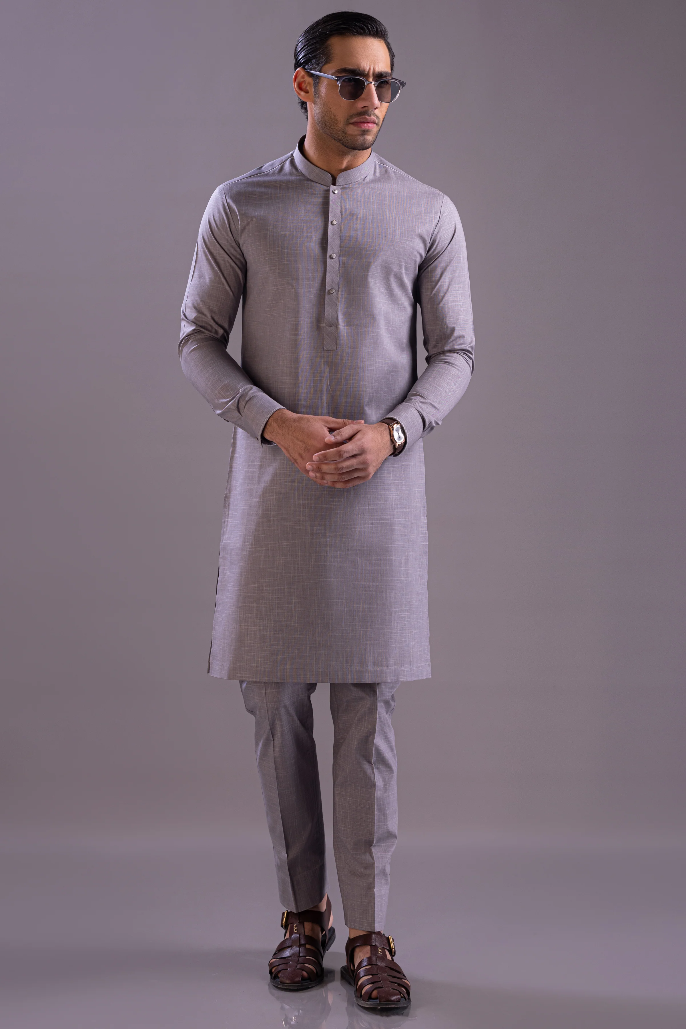 GREY COTTON KURTA TROUSERS | CCMKT-S-39443-B2-ROMANIA