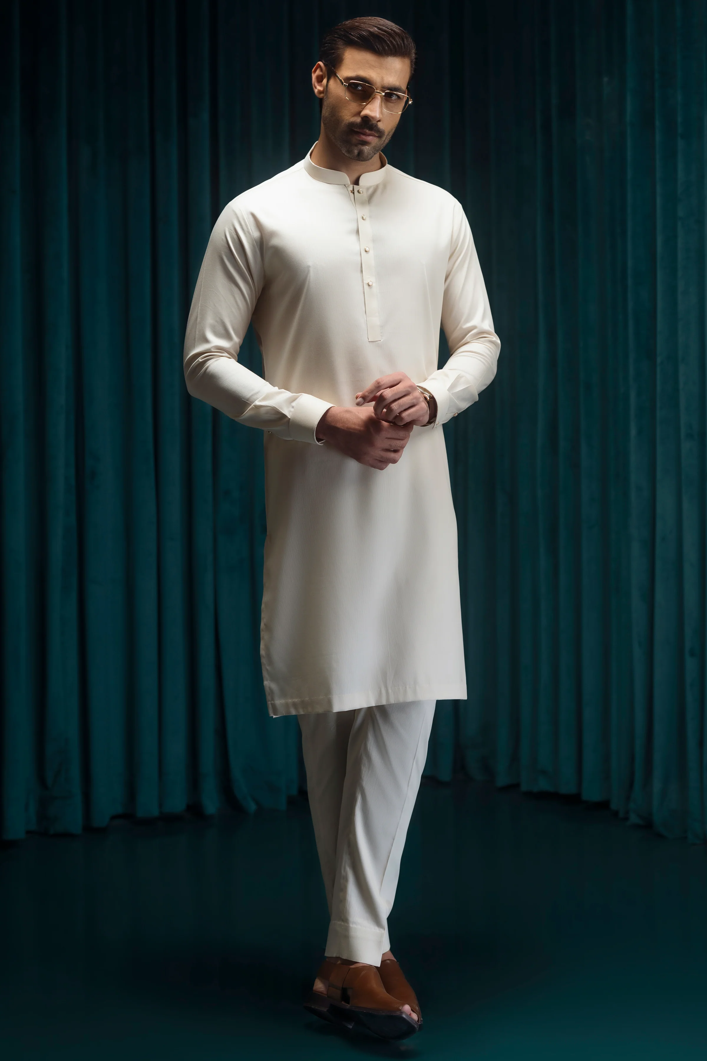 LIGHT BEIGE BLENDED KURTA TROUSERS | CCMKT-S-39542-C3