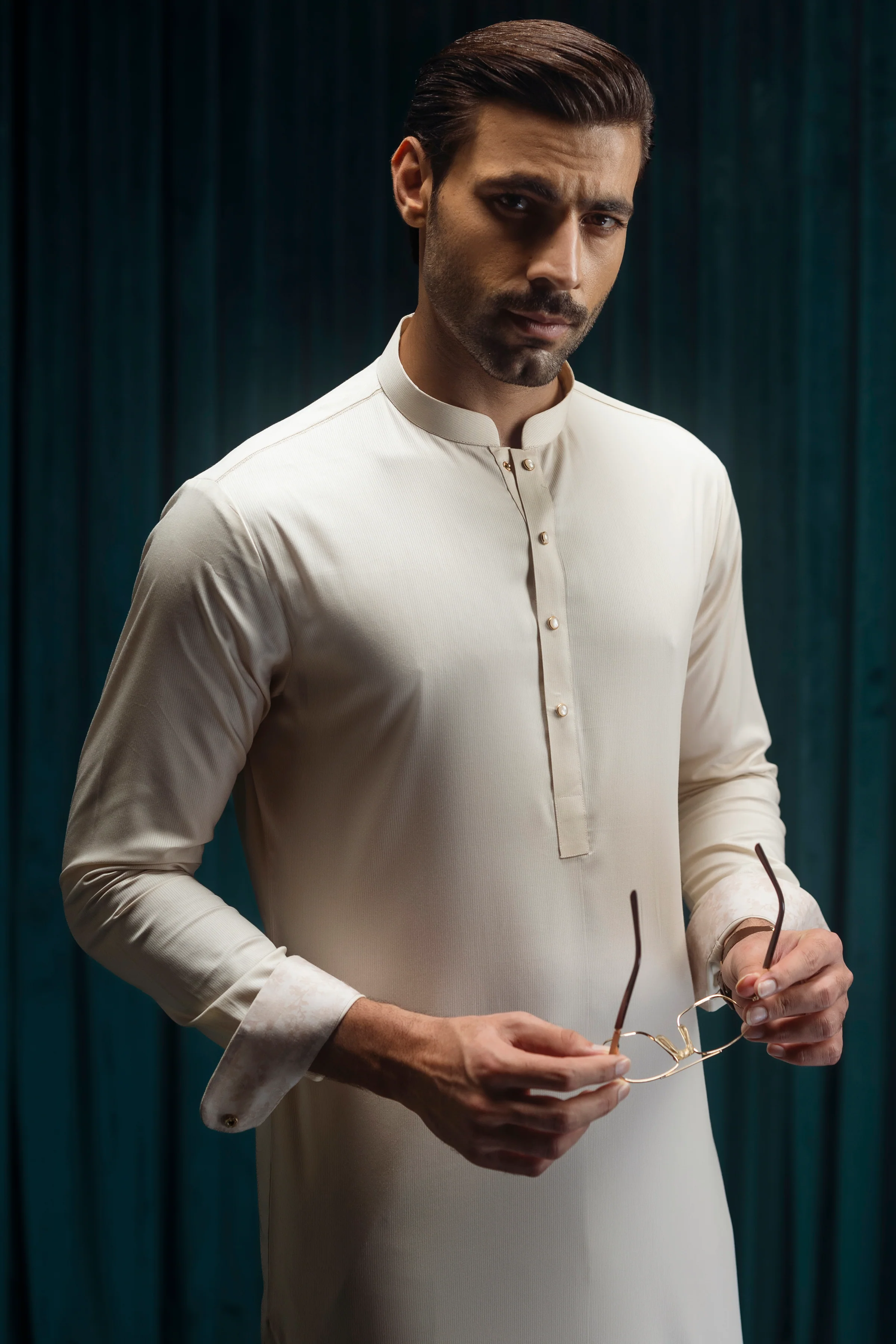 LIGHT BEIGE BLENDED KURTA TROUSERS | CCMKT-S-39542-C3 - Image 4