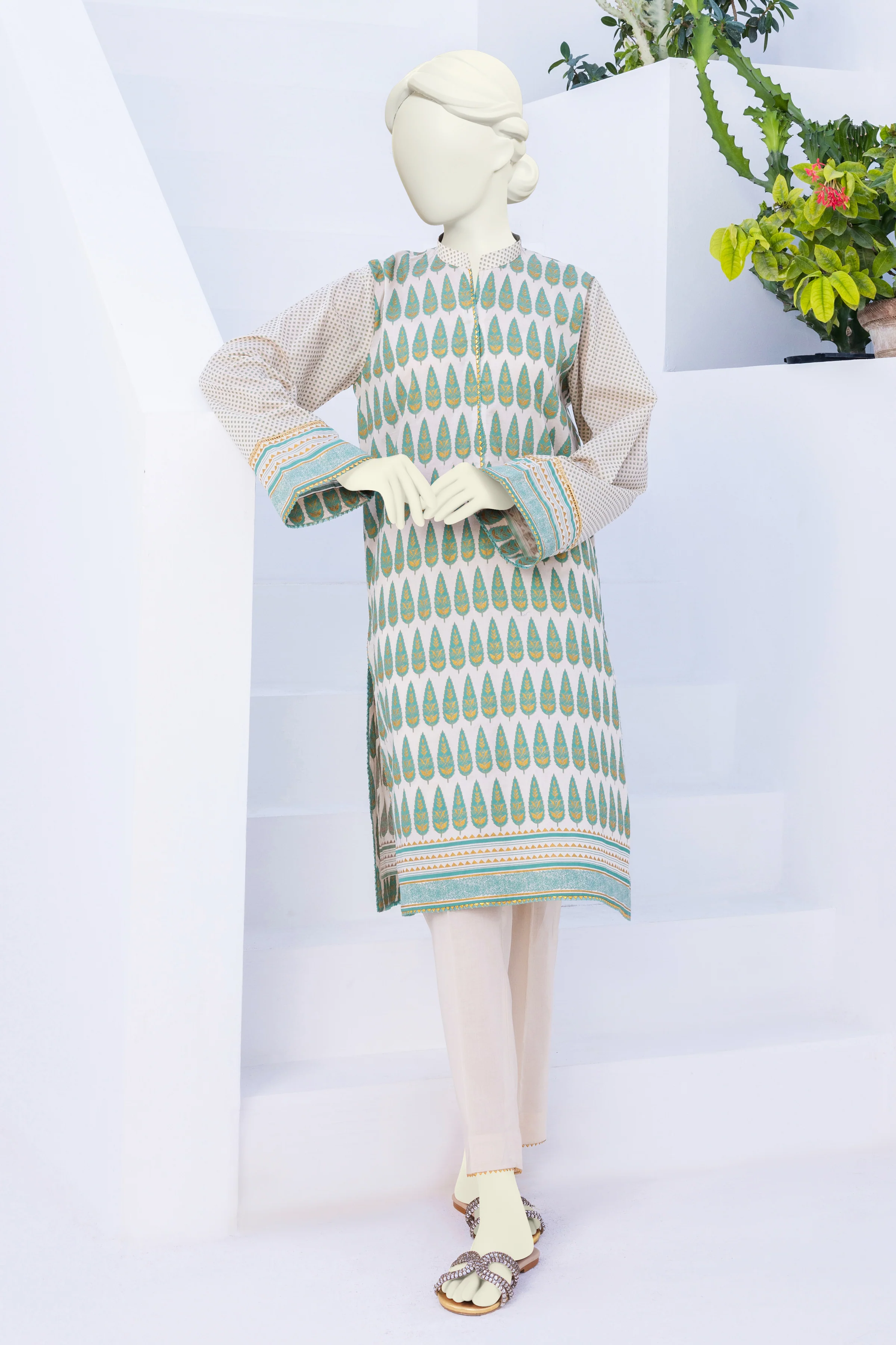 BEIGE-GREEN LAWN 2PC STITCHED | CCW-2PSU-ST-S-US-22-2063/S VIOLA