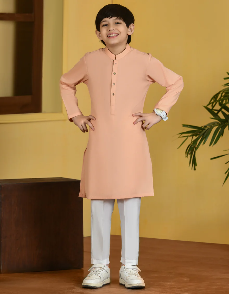 PEACH COTTON KURTA | JCK-A-US-46065/S23/DME3196-PN