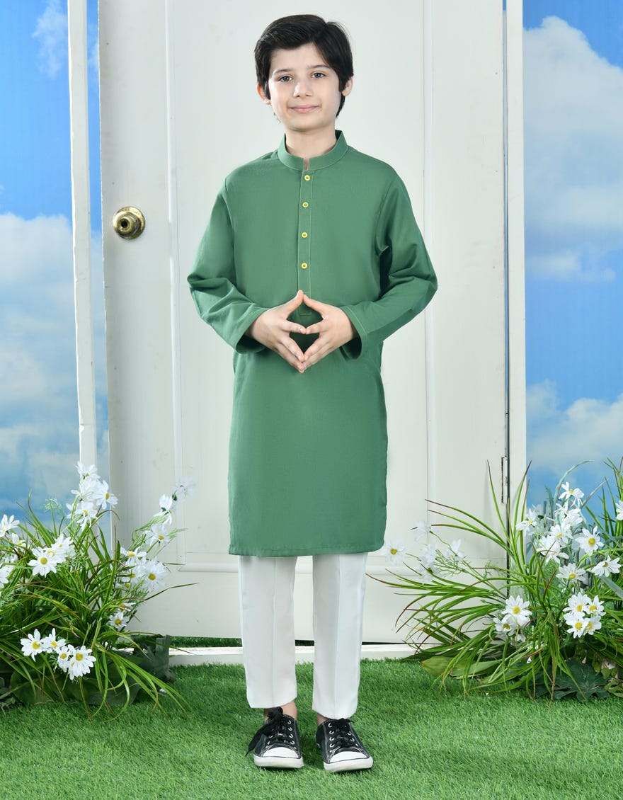 GREEN COTTON KURTA | JCK-S-46328/S24/JJ3243-PN