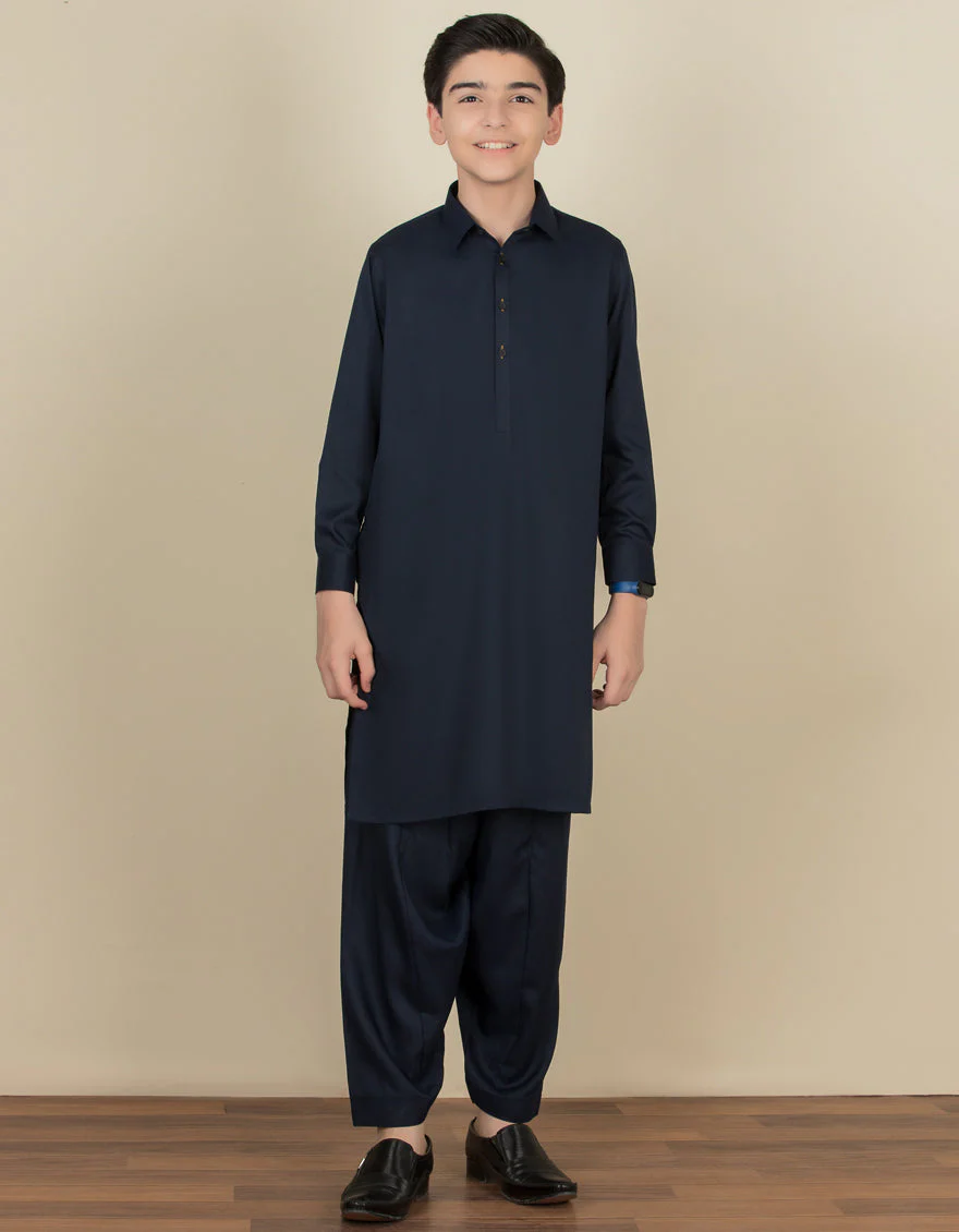 NAVY BLUE BLENDED KAMEEZ SHALWAR | JCKS-A-35843-R16-AP/S25/JJ9771-PN