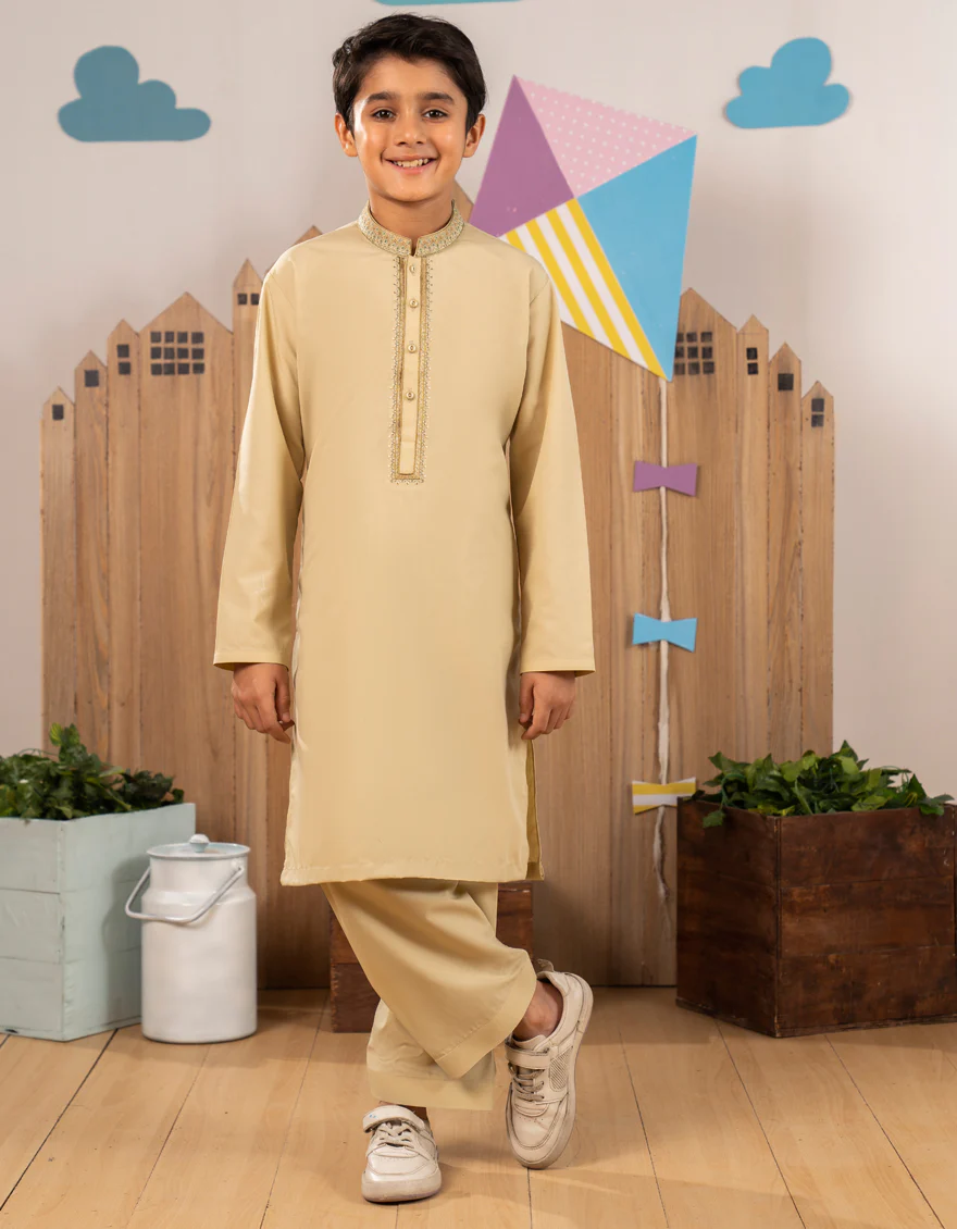 LIGHT BEIGE BLENDED KAMEEZ SHALWAR | JCKS-A-39329/S25/JJ1