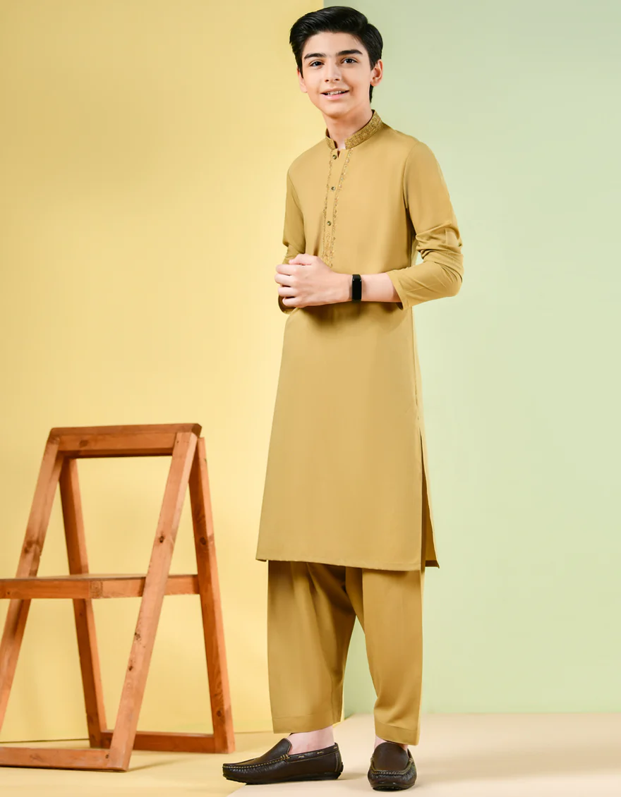MUSTARD BLENDED KAMEEZ SHALWAR | JCKS-S-US-38539/S22/JJ8179-SF