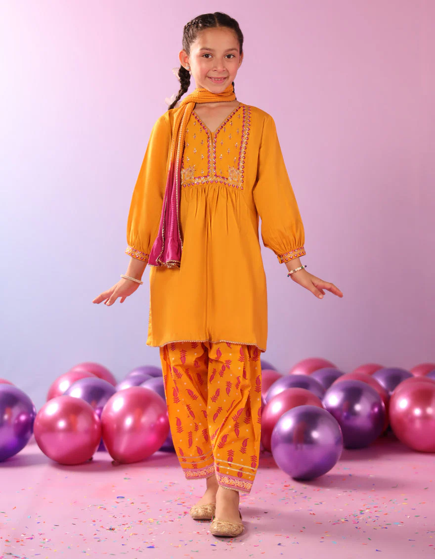MUSTARD LAWN 3PC STITCHED | JGK-S-JGP-25-1581 FB