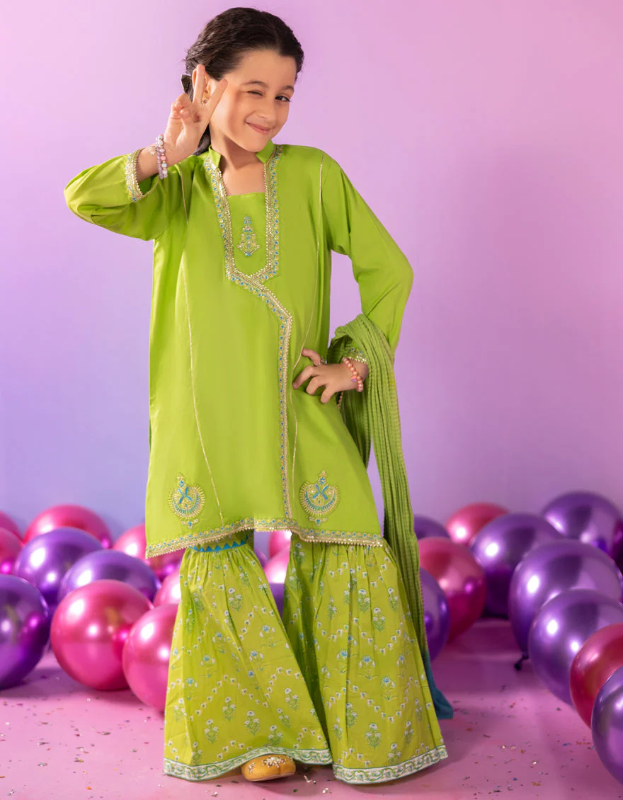 GREEN LAWN SILK 3PC STITCHED | JGK-S-JGP-25-1583 FB