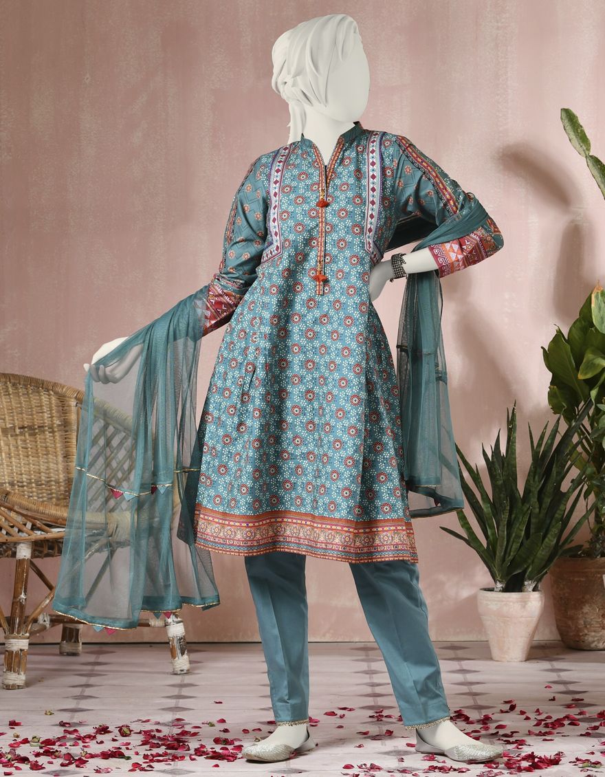 TEAL GREEN 3PC STITCHED | JGK-S-JJTS-US-22-019 FB/22-2210