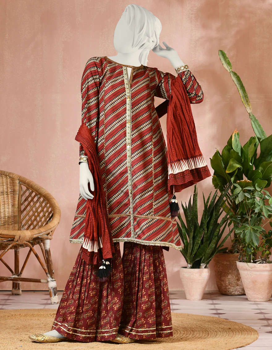 MAROON CAMBRIC 3PC STITCHED | JGK-S-JJTS-US-22-023 FB/MUSHK