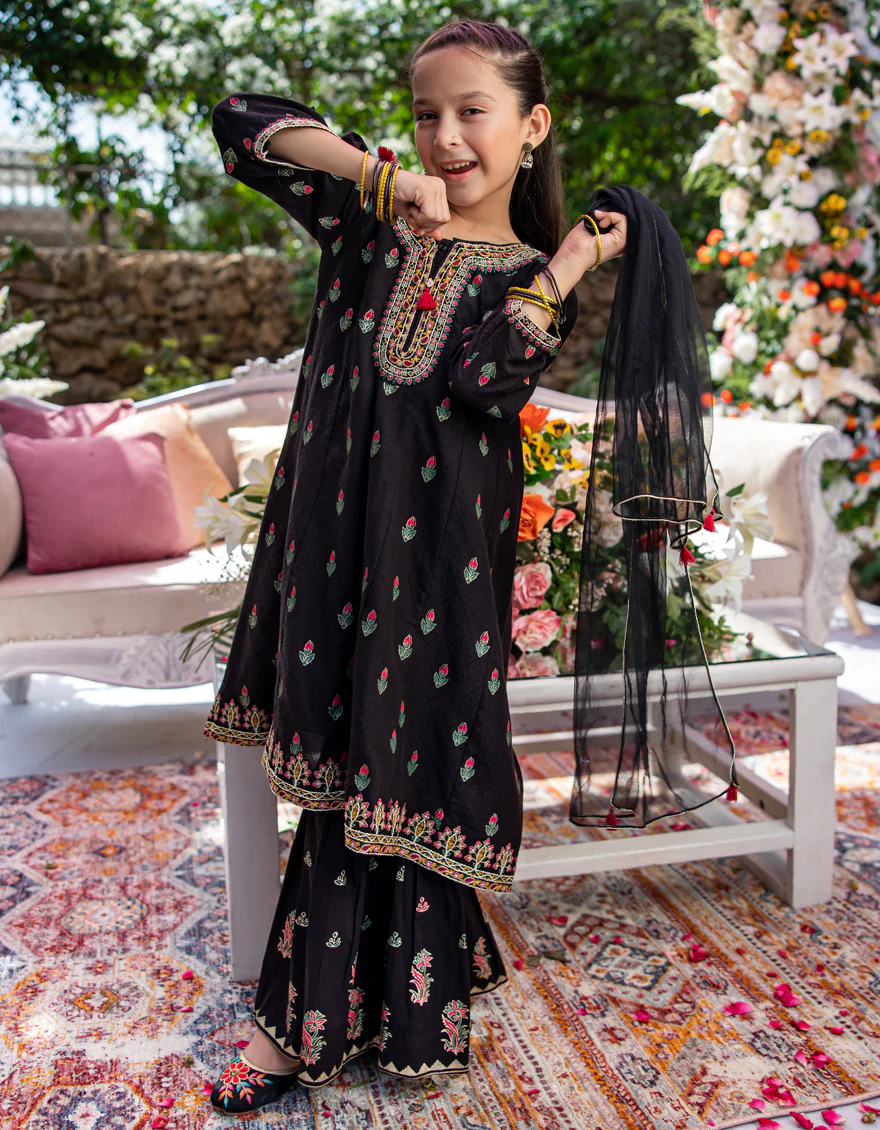 BLACK COTTON DOBBY 3PC STITCHED | JGK-W-24-1944 FB/SHIREEN-5
