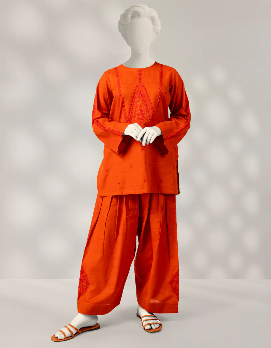 ORANGE KHADDAR 2PC STITCHED | JGK-W-JTST-25-506 FB/MAISORE-04