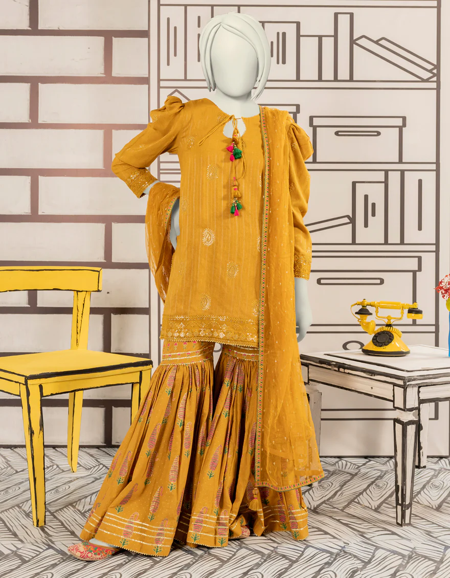 YELLOW TEXTURED 3PC STITCHED | JGK-W-YGTL-641-24 FB/RANG-E-ZARI-3