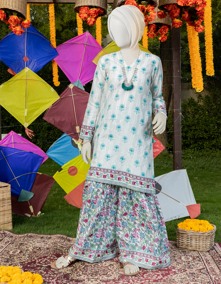 LIGHT GREEN ZARI 2PC STITCHED | JGK-YGTL-S-US-414-23 FB/BLOCKED CHINTZ