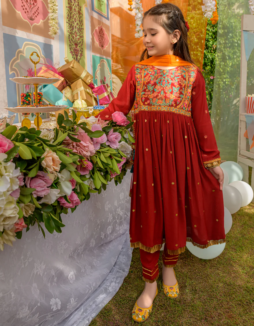 RED RAW SILK 3PC STITCHED | JGKL-S-JJGF-US-23-004 FB/FF-272